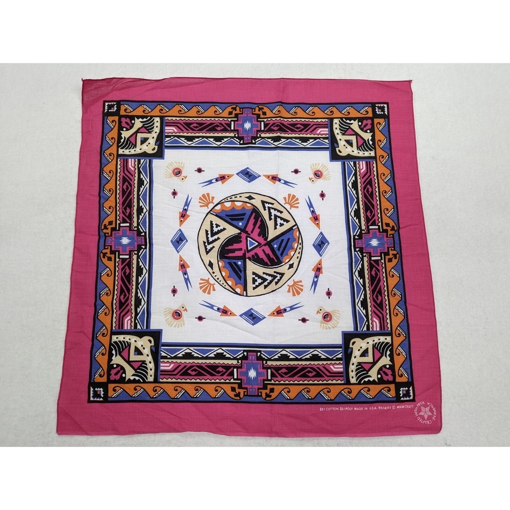 Wamcraft‎ Bandana Handkerchief Southwest Tribal Made in the USA Pink Purple